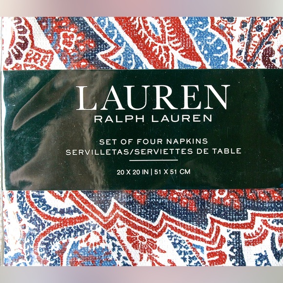 RALPH LAUREN LAVEEN PAISLEY/RED SET OF 4 NAPKINS NWT COTTON 20 BY 20 - Picture 5 of 6